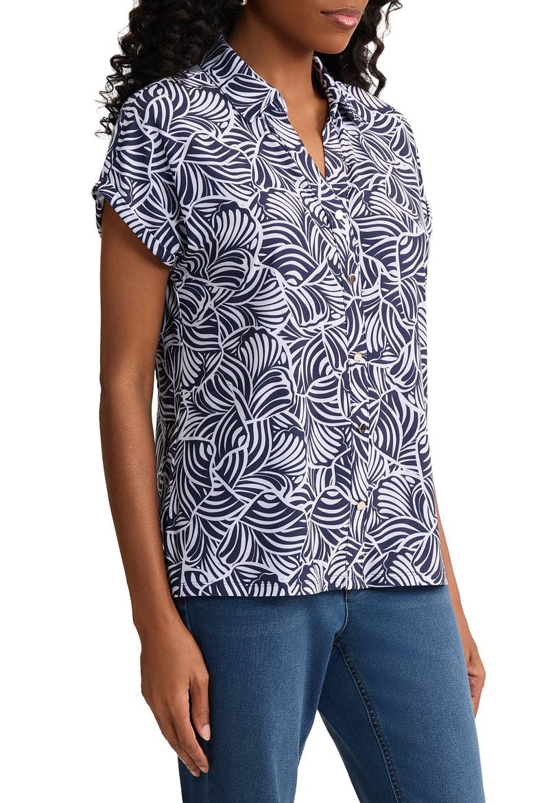 Leaf Print Button-Up Shirt, Alternate, color, PACIFIC NAVY/ NATURAL WHITE