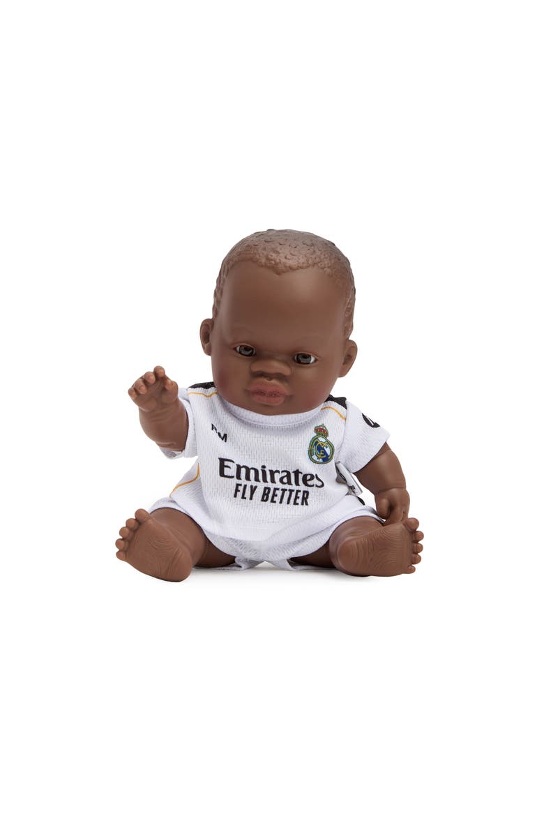 Miniland 8 1/4 inch Baby Boy Doll with Real Madrid SoccerJersey, Alternate, color, Dark Skin