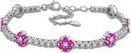 DELMAR Sterling Silver Lab Created Ruby Flower Line Bracelet