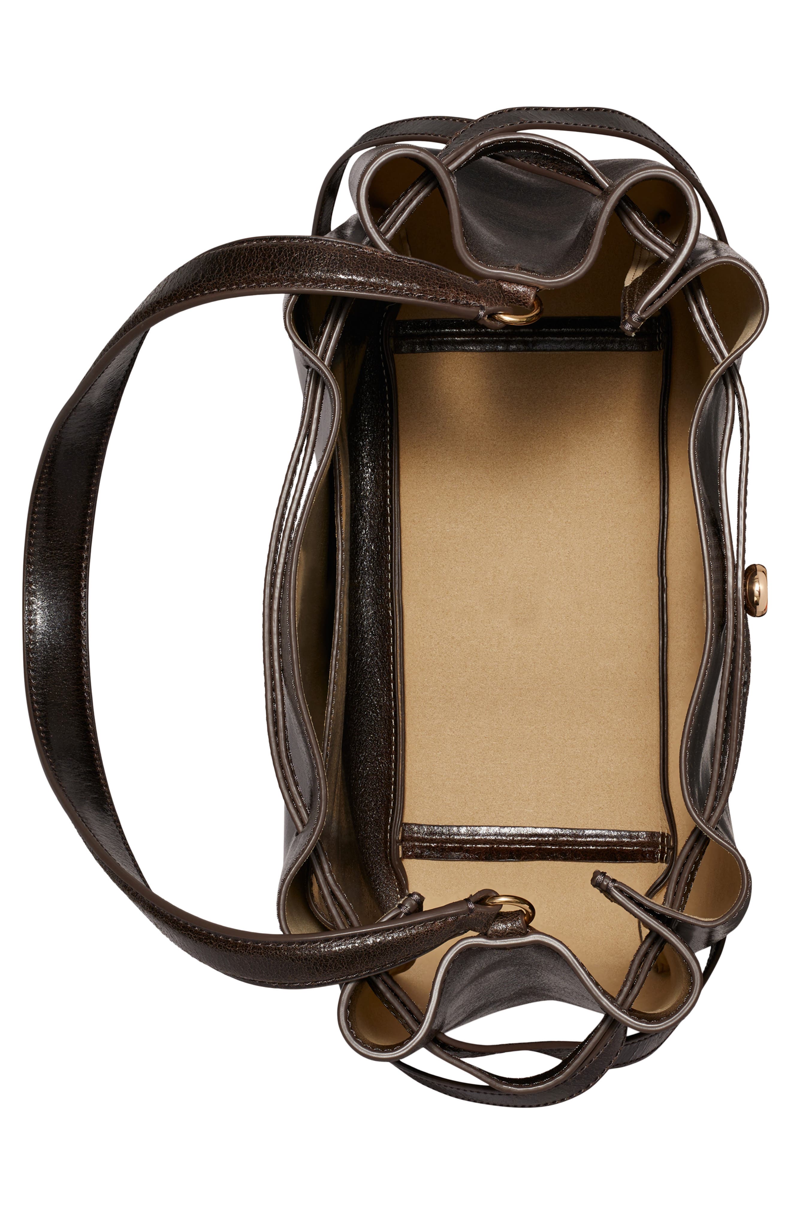 Romy Distressed Large Leather Bucket Bag, Alternate, color, DARK BROWN