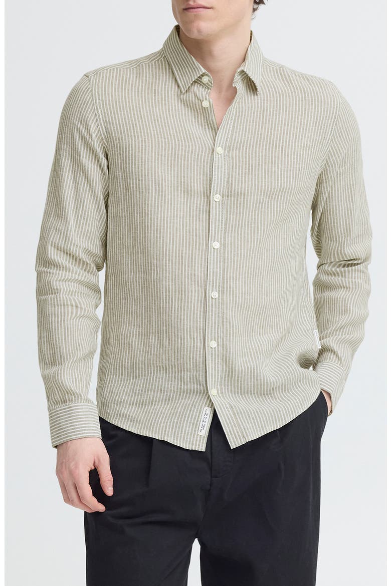 Striped Linen and Cotton Shirt, Main, color, MERMAID MELANGE