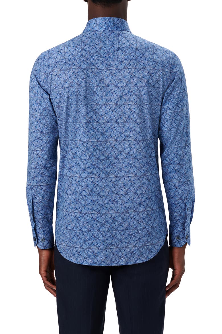 OoohCotton® Abstract Print Button-Up Shirt, Alternate, color, CLASSIC BLUE