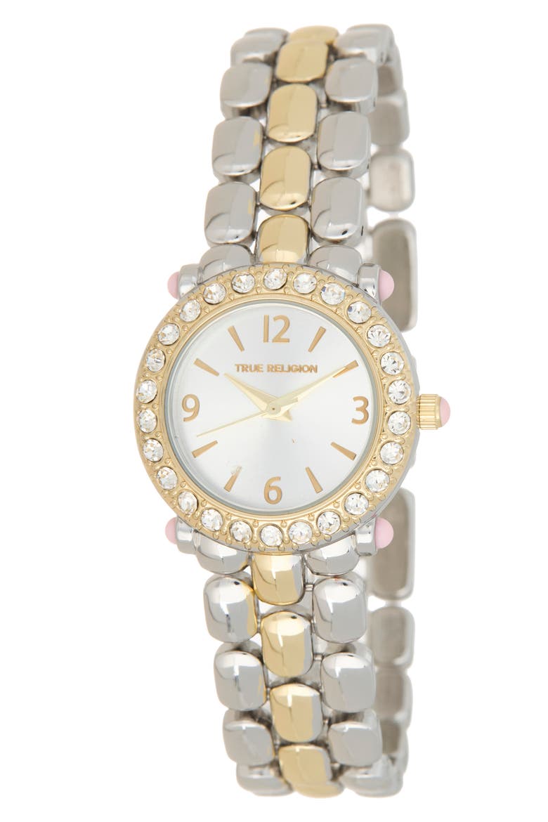 Two Tone Crystal Bezel Bracelet Watch, Main, color, TWO TONE
