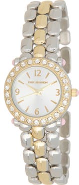 True Religion Two Tone Crystal Bezel Bracelet Watch