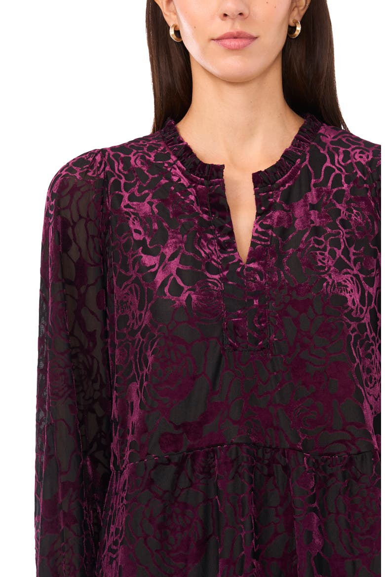 Velvet Floral Long Sleeve Babydoll Dress, Alternate, color, PURPLE/ BLK