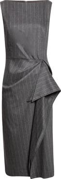 Oscar de la Renta Sleeveless Pinstripe Stretch Virgin Wool & Cashmere Draped Pencil Dress