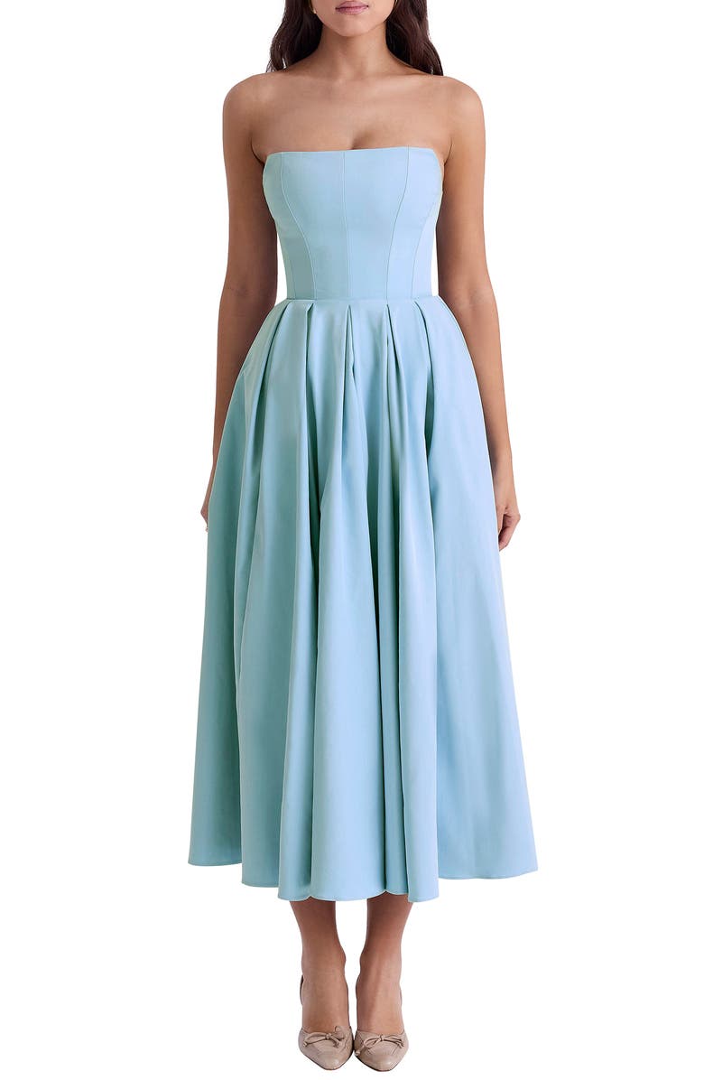 HOUSE OF CB Audrey Strapless Fit & Flare Dress, Main, color, Cinderella Blue