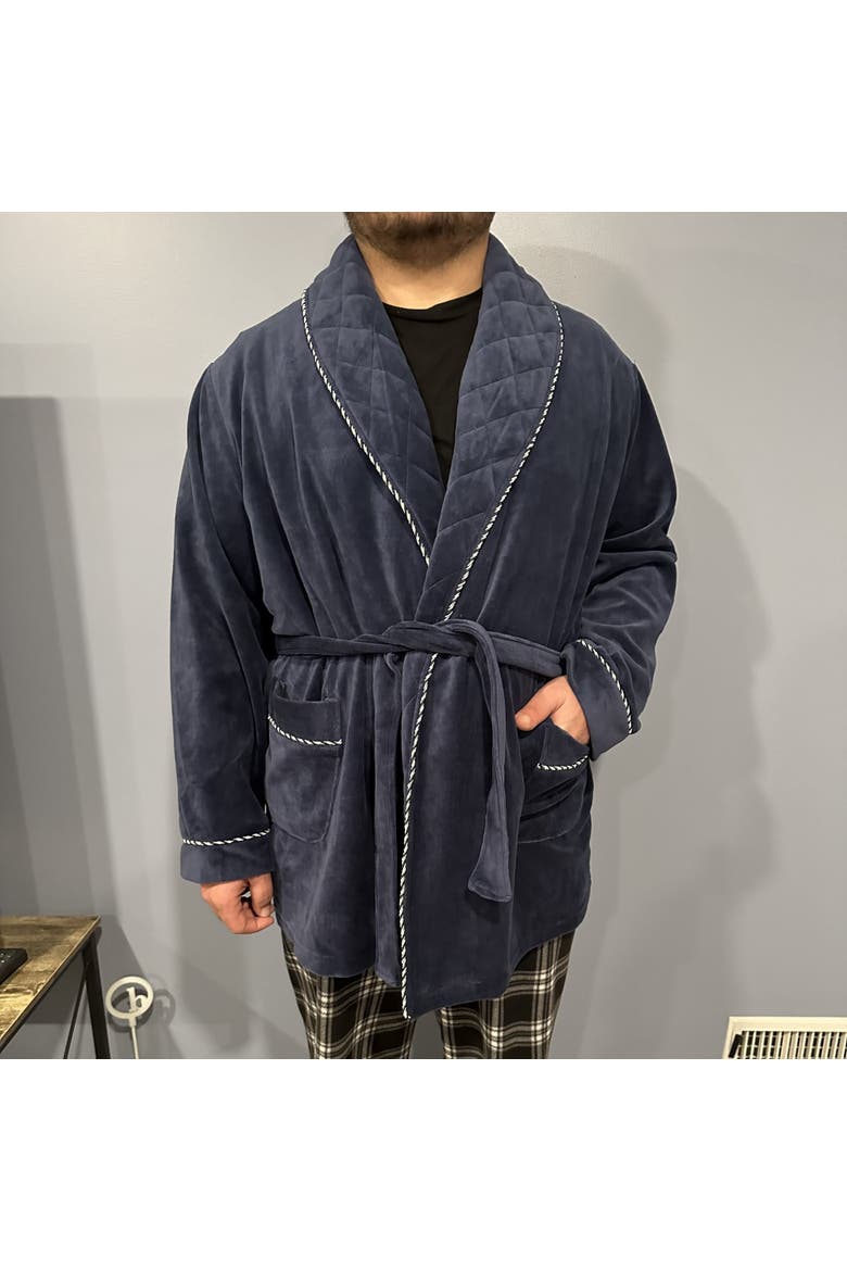 Men's Velour Smoking Jacket with Satin Lining, Alternate, color, Navy