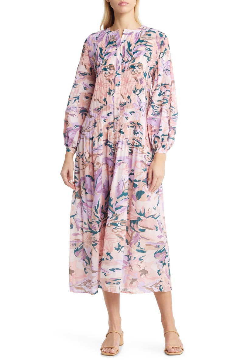 Misook Floral Long Sleeve Crêpe de Chine Dress, Main, color, 