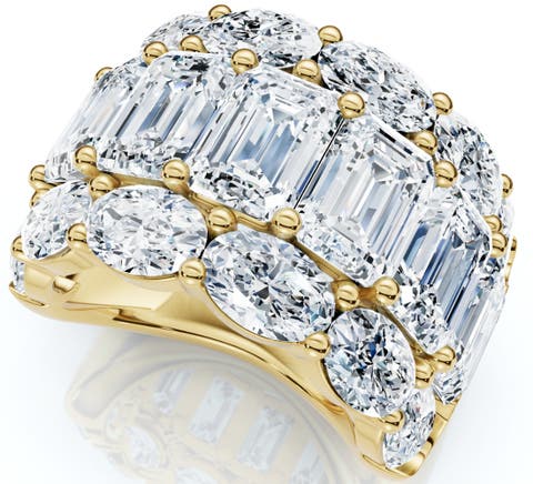 12.30Ct Diamond Wide Fashion Ring Emerald & Oval Cut Gold Lab Grown Band