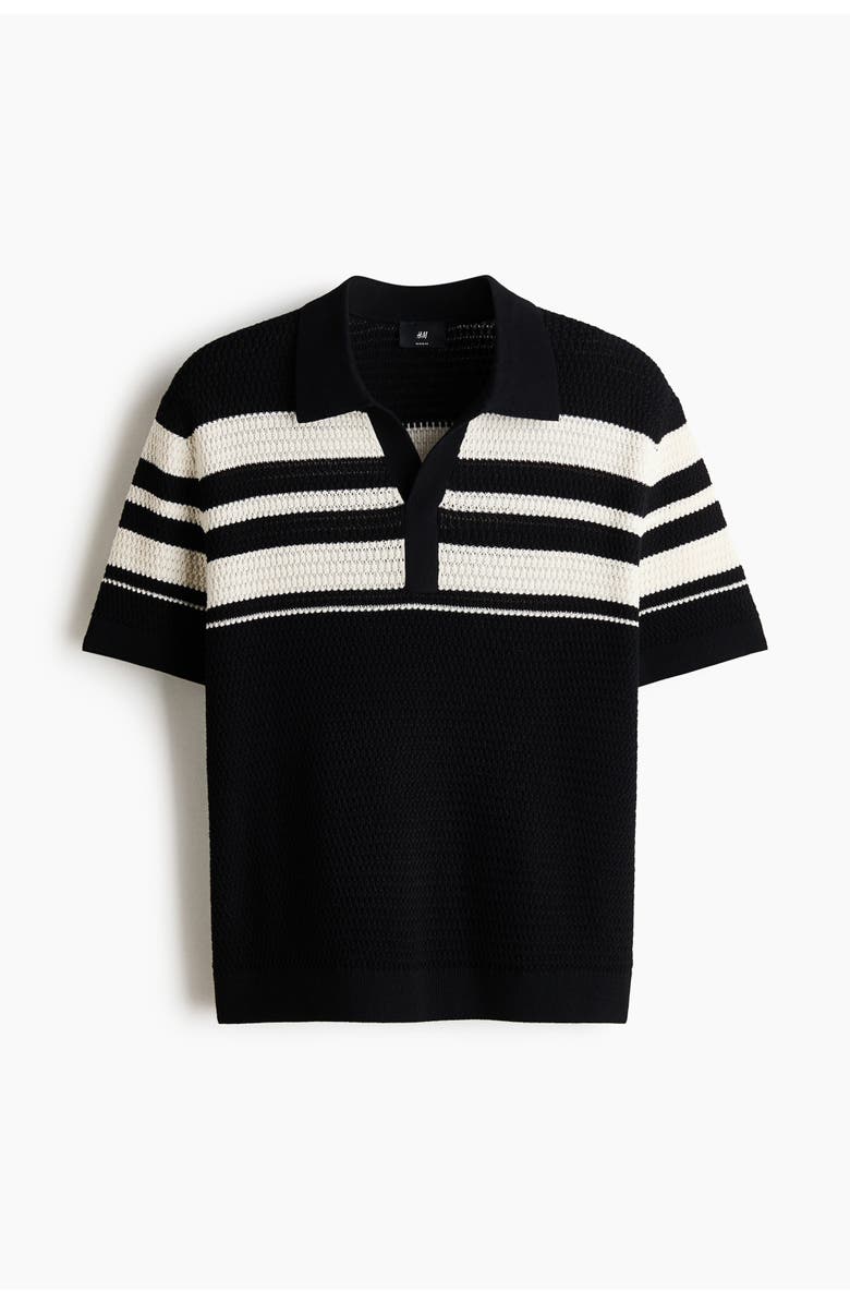 H&M Regular Fit Pointelle-knit Polo Shirt, Main, color, Black/Color Block