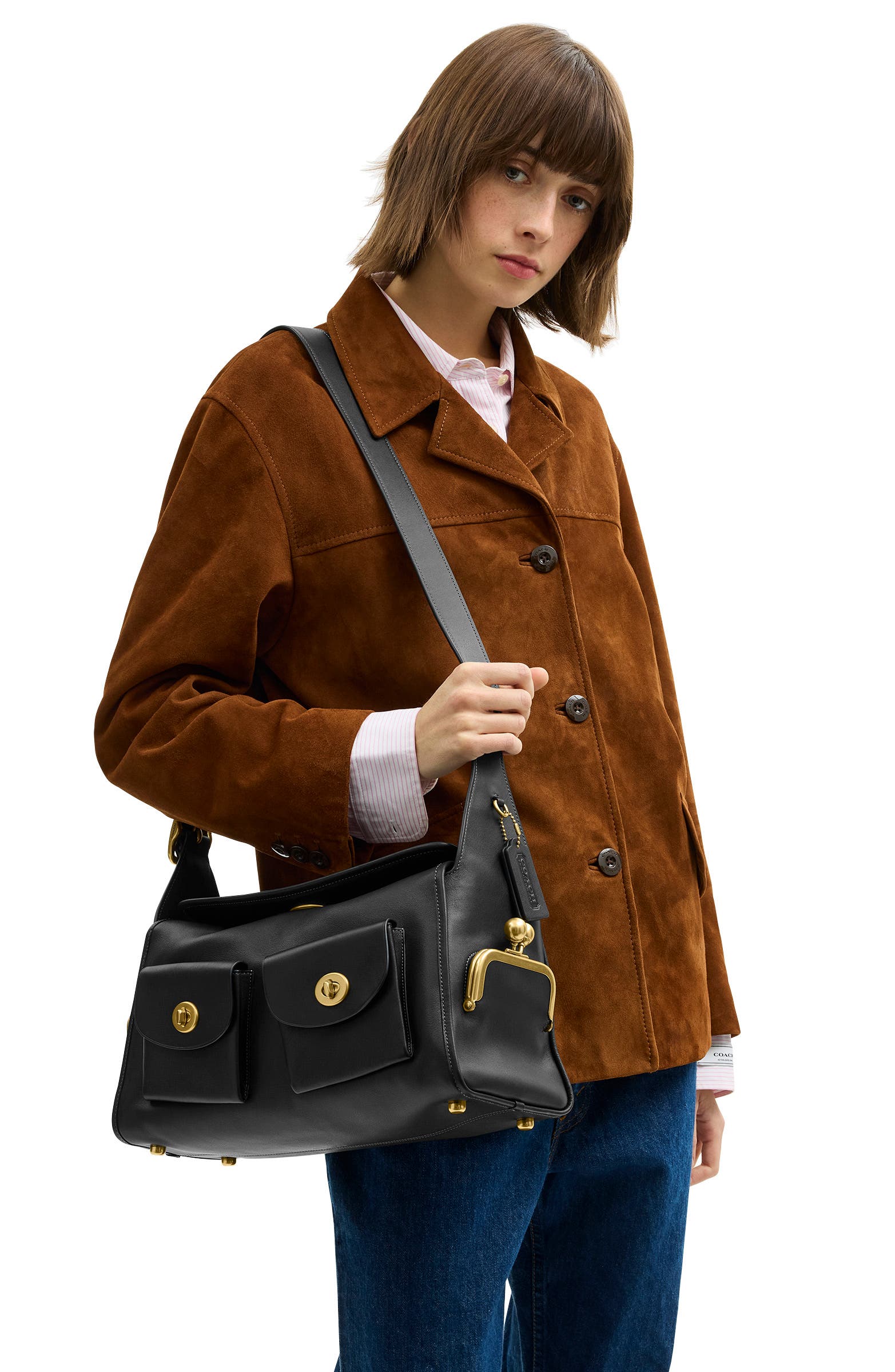 COACH Turnlock Haversack Leather Shoulder Bag, Alternate, color, 