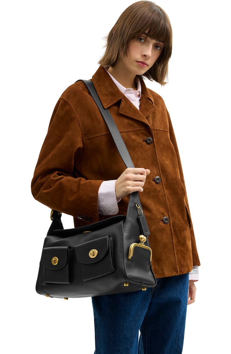 COACH Turnlock Haversack Leather Shoulder Bag, Alternate, color,