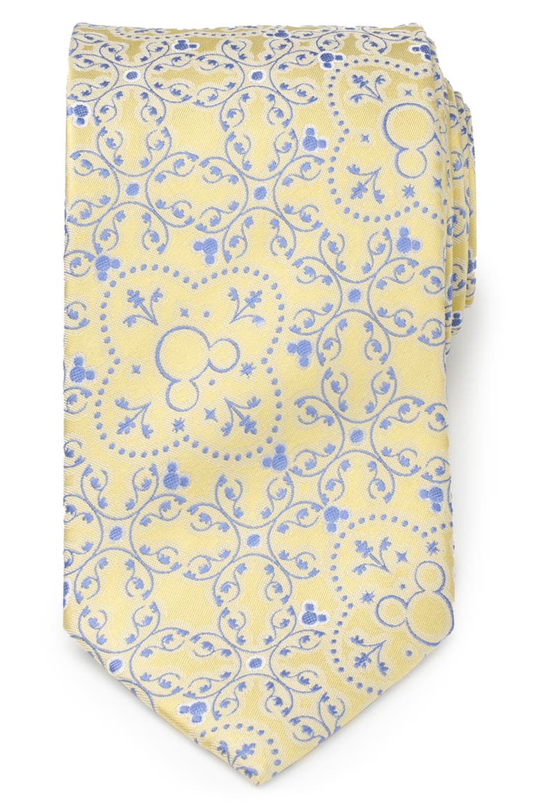 x Disney Mickey Floral Silk Tie, Main, color, YELLOW