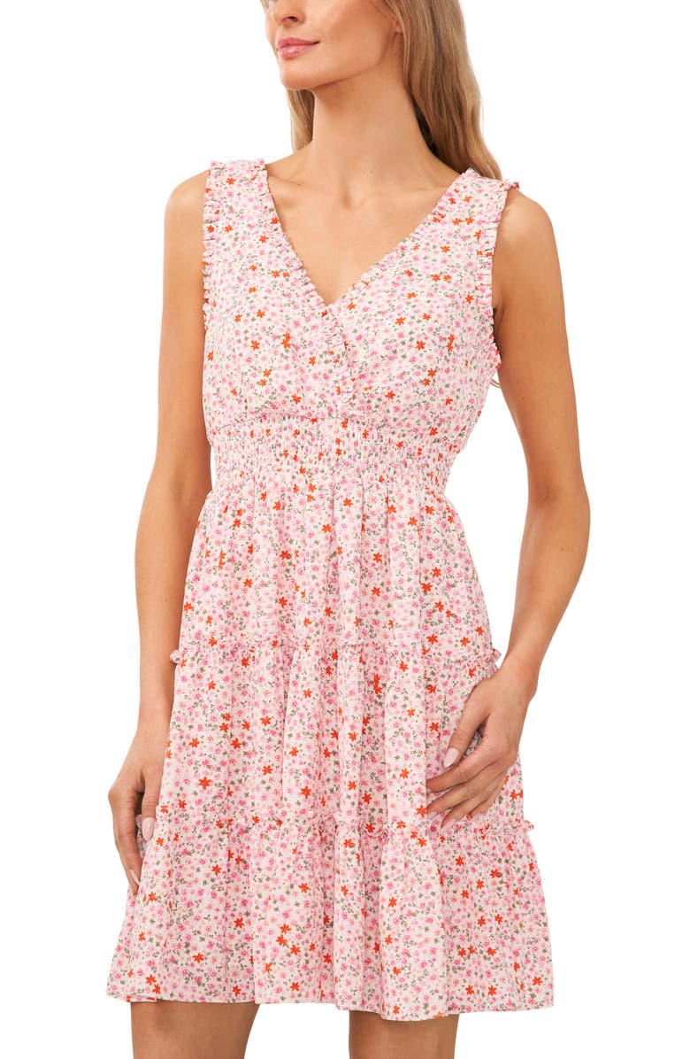 CeCe Floral Smocked Waist Minidress, Alternate, color,