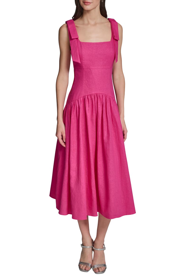 Sleeveless Linen Blend Midi Dress, Main, color, FUCHSIA