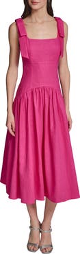 KARL LAGERFELD PARIS Sleeveless Linen Blend Midi Dress
