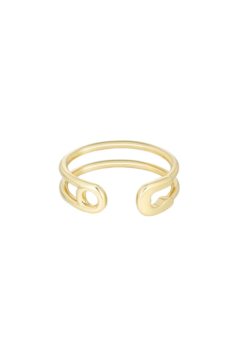 14K Gold Plated Safety Pin Open Band Ring, Main, color, GOLD