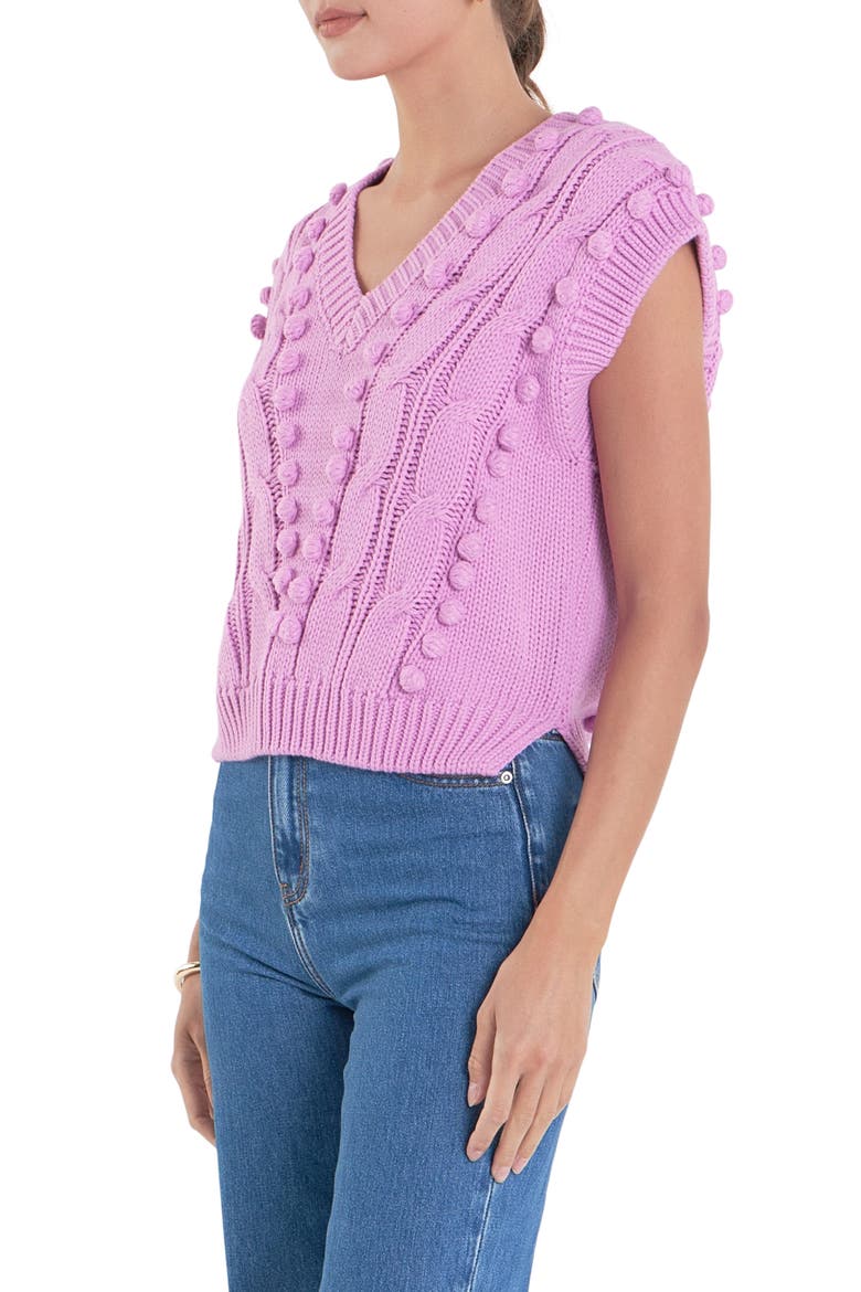 Pompom Cable Stitch Sweater Vest, Alternate, color, PINK