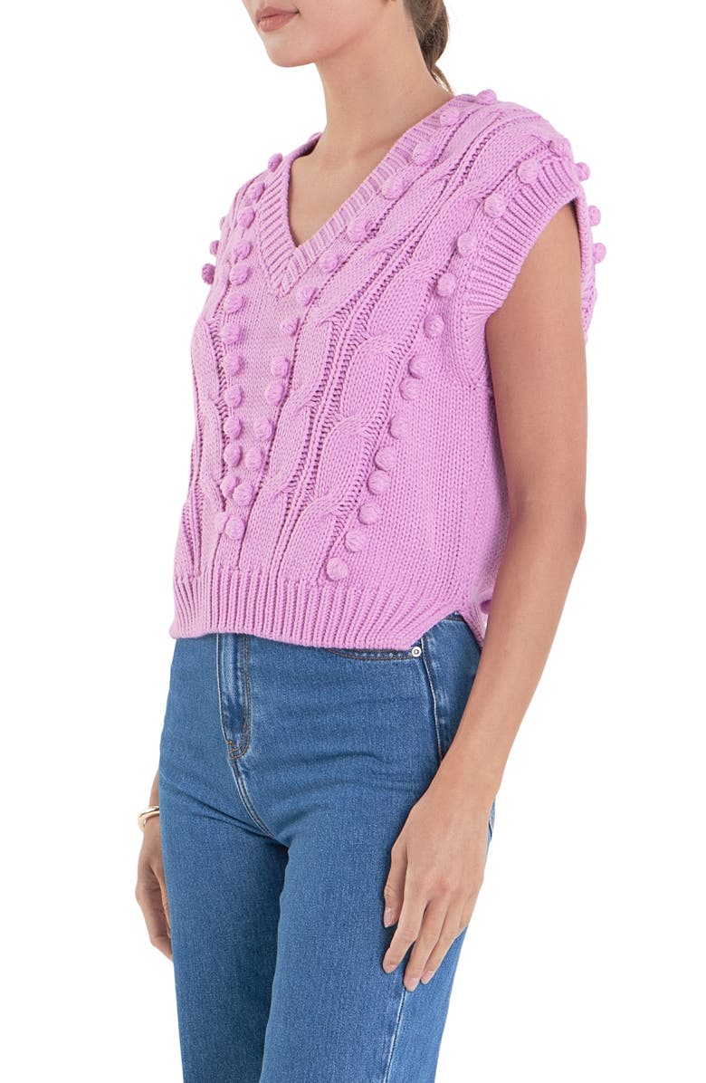 English Factory Pompom Cable Stitch Sweater Vest, Alternate, color, Pink
