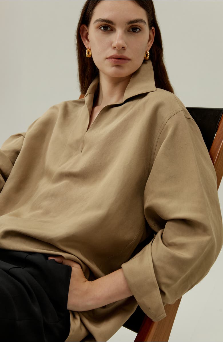 Lilysilk Oversized Silk-Linen Blend Shirt, Alternate, color, Oak