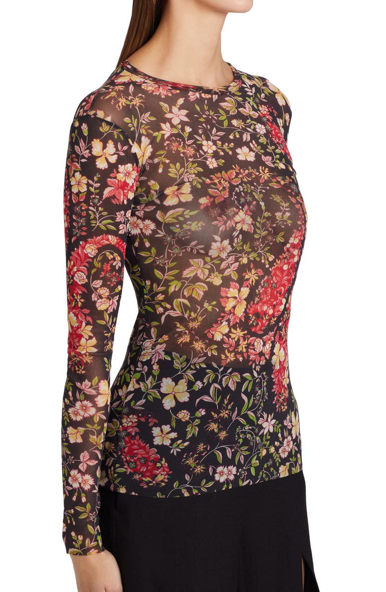 Etro Women's Maglia Solar Floral Paisley Print Mesh Top, Alternate, color, Black
