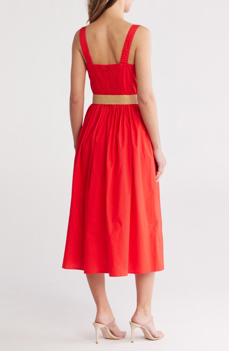 Eliza J Square Neck Belted Cotton Sundress, Alternate, color, Pop