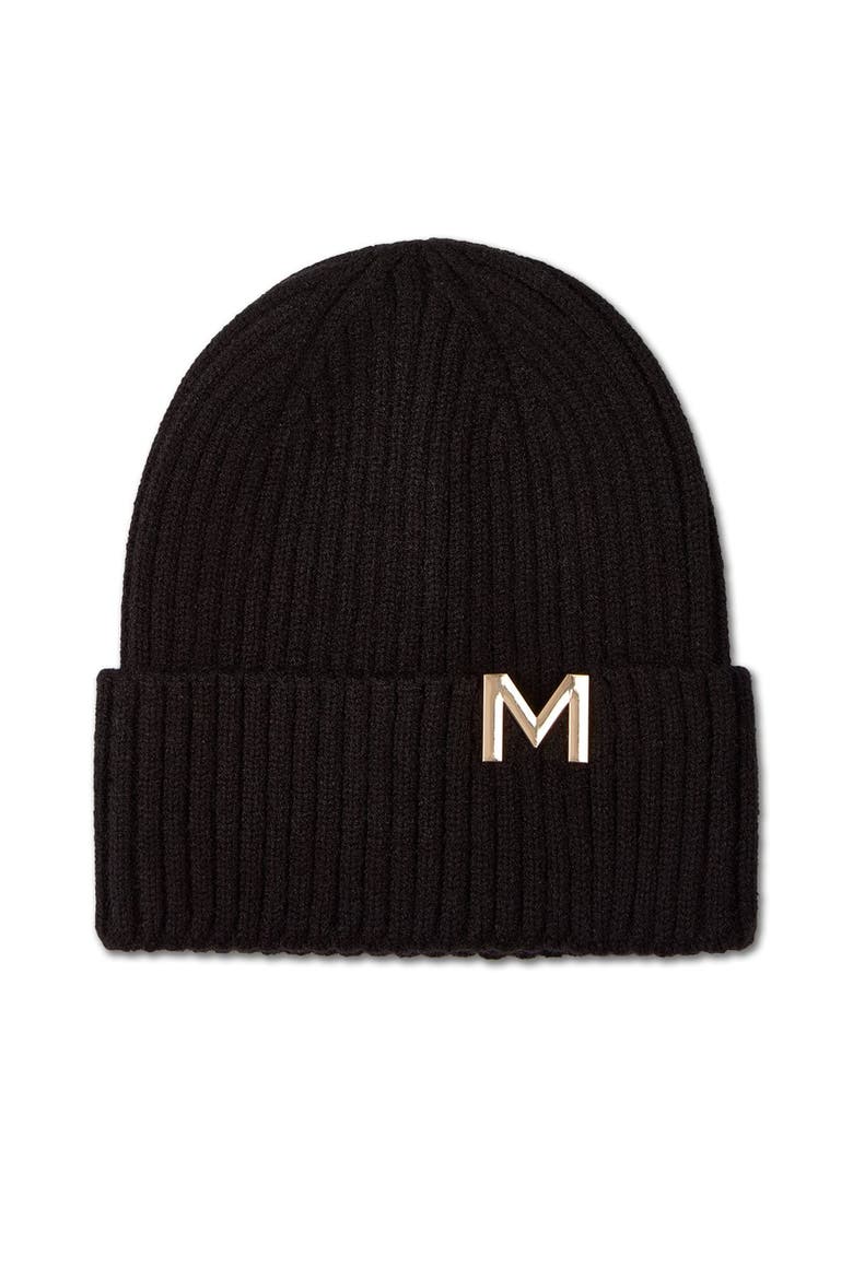 Ribbed Metal M Cut-Out Beanie, Main, color, Black