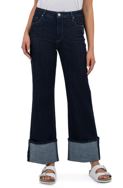 High Waist Cuffed Wide Leg Jeans (Distinguished)