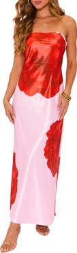 VICI Collection Bolden Strapless Satin Maxi Dress