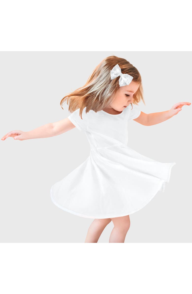 CITY THREADS Girls Jersey Short SleeveTwirly Skater Dress, Main, color, White
