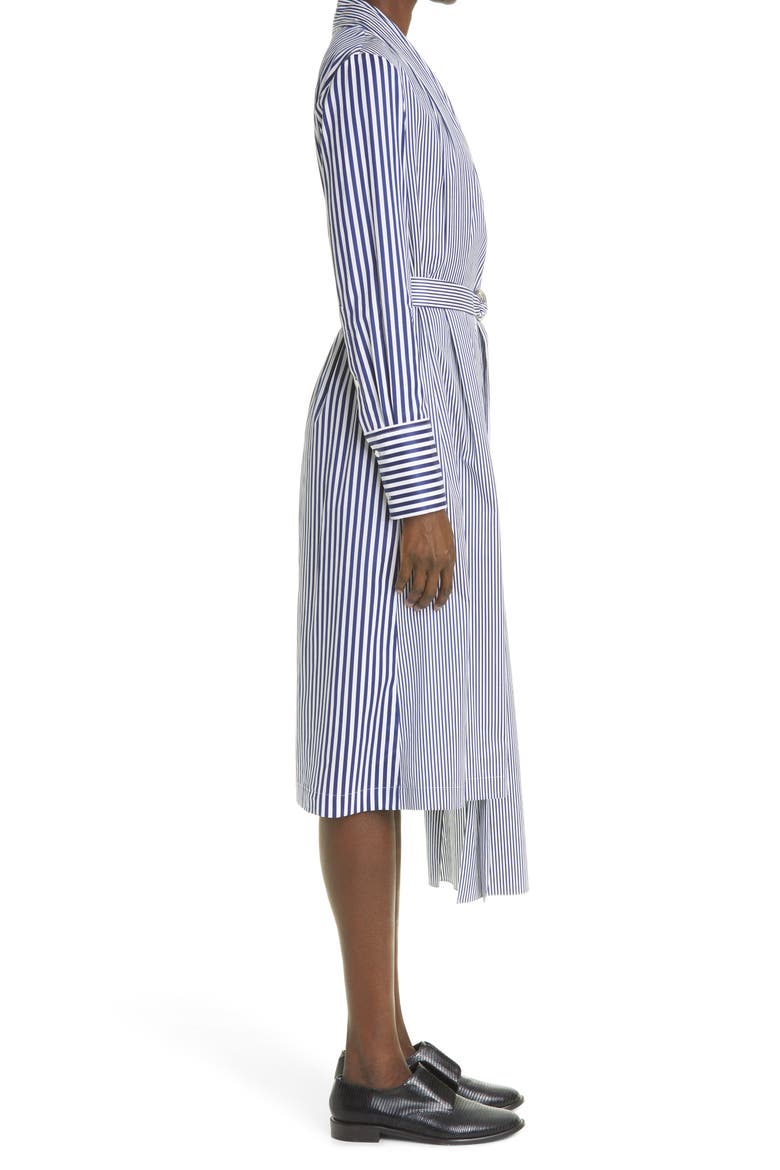 Taylor Belted Long Sleeve Asymmetrical Midi Dress, Alternate, color, BOLD NAVY STRIPE COMBO