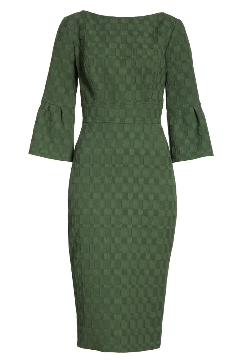 Flutter Sleeve Stretch Jacquard Sheath Dress, Alternate, color, OLIVE