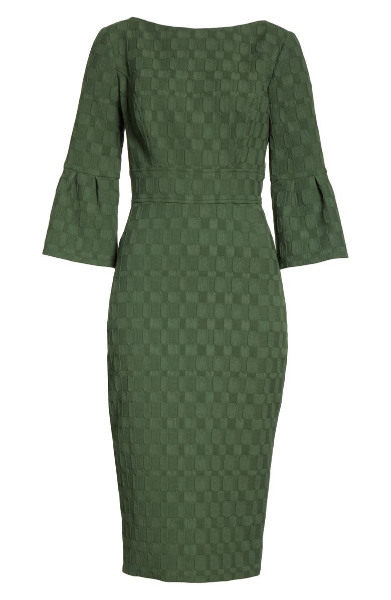 Lela Rose Flutter Sleeve Stretch Jacquard Sheath Dress, Alternate, color, 