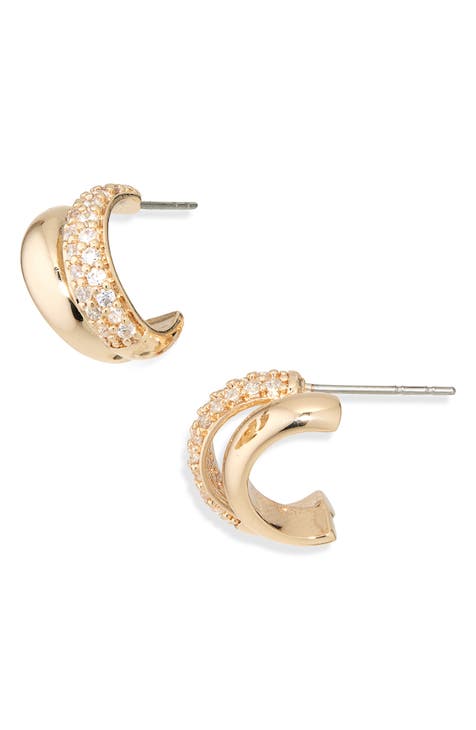 Two Row CZ Pavé Huggie Hoop Earrings