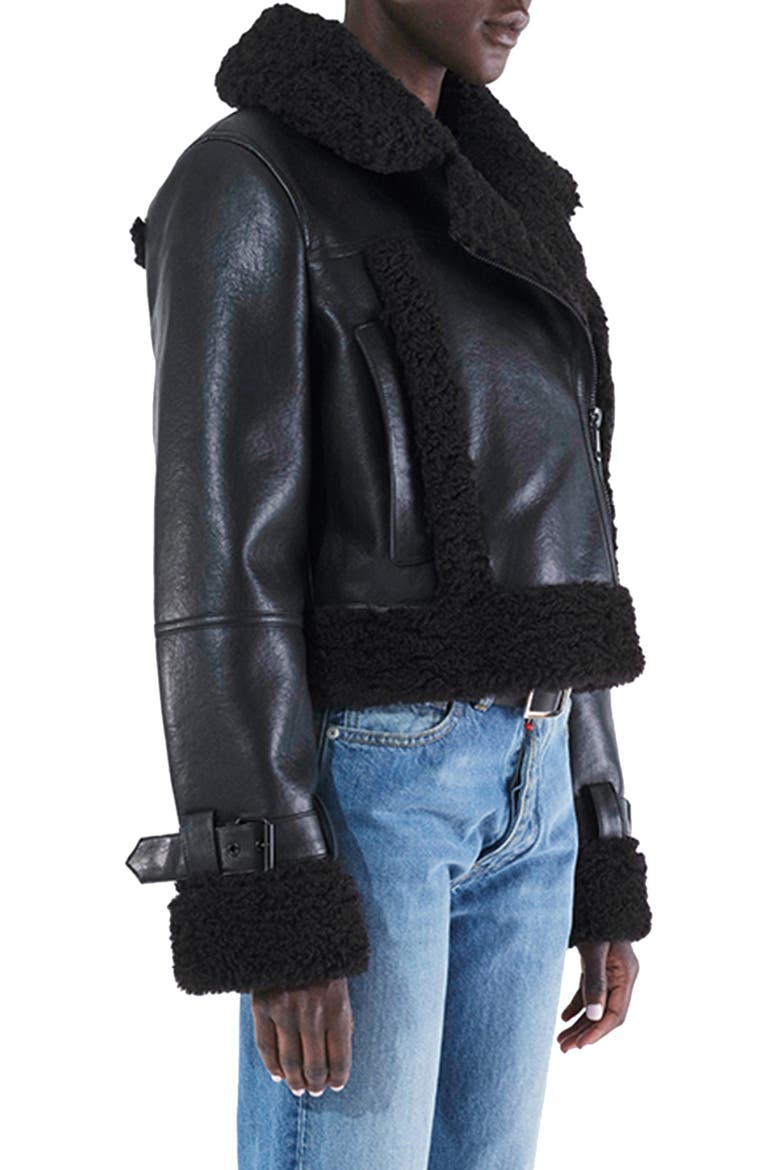 Jay Faux Leather & Faux Shearling Moto Jacket, Alternate, color, NOIR