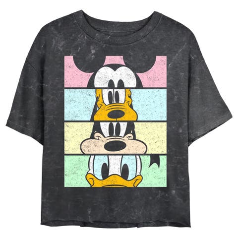 Junior's Mickey & Friends Distressed Group Cropped Portraits  Graphic T-Shirt