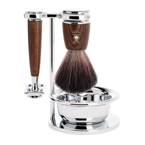 Rytmo Steamed Ash 4-Piece Black Fiber & Safety Razor Shaving Set