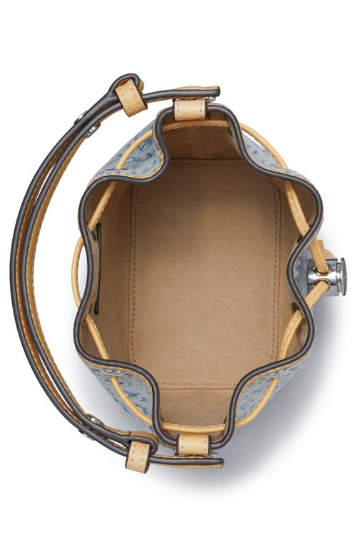 Tory Burch Mini T Monogram Denim Bucket Bag In Powder Blue