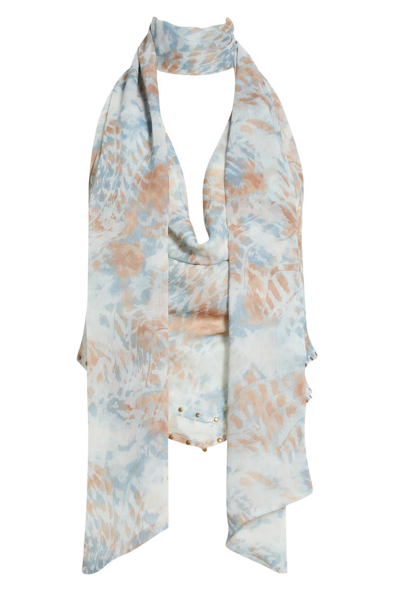 Stud Trim Cowl Neck Chiffon Top, Alternate, color, BLUE SWIRL