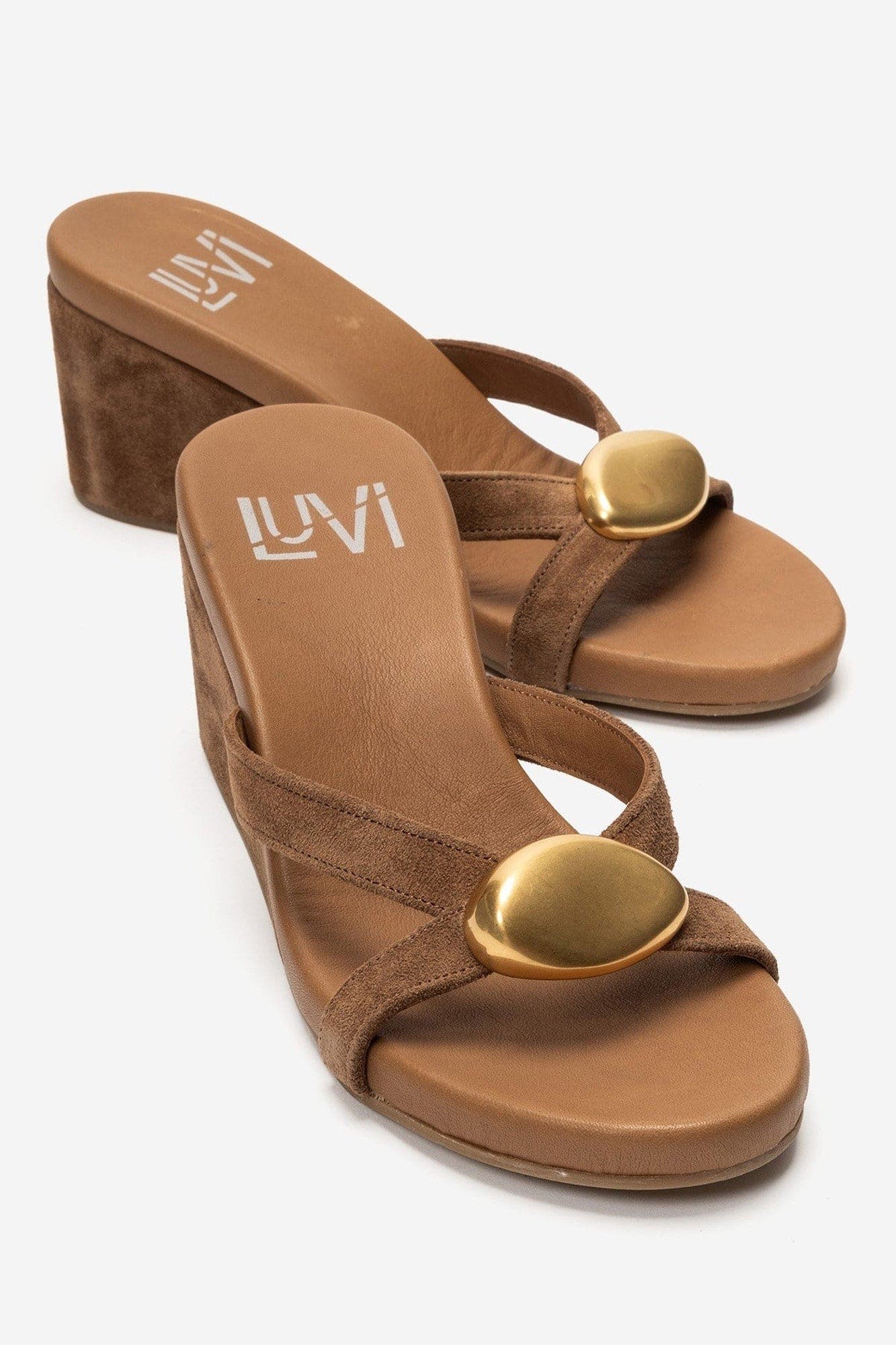 Caterina Leather Wedge Sandal, Alternate, color, Cognac Suede
