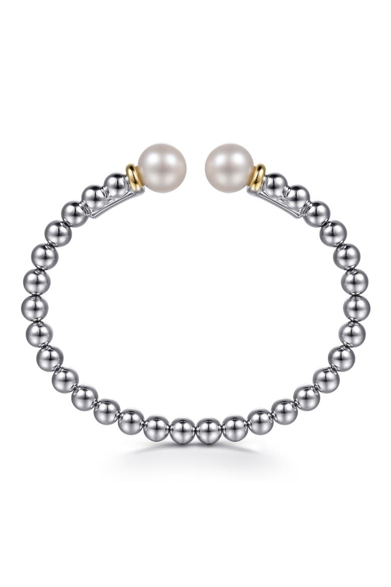 Bujukan Pearl & 14K Gold Sterling Silver Bangle Bracelet, Alternate, color, SILVER/ 14K YELLOW GOLD
