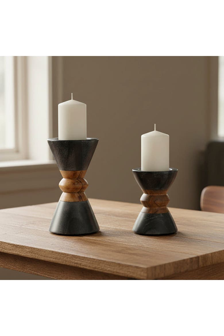 Monarch Marble & Acacia Candleholders, Alternate, color, Black