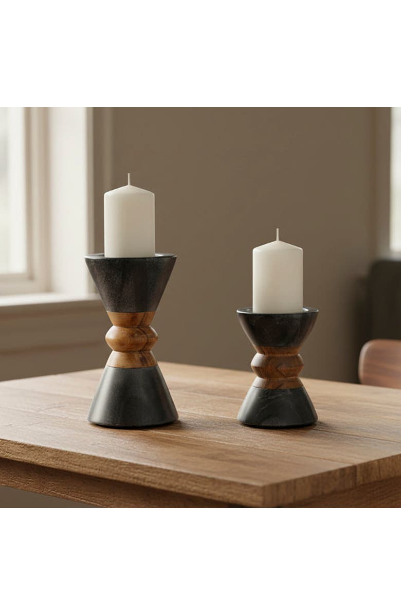 Mela Artisans Monarch Marble & Acacia Candleholders, Alternate, color, Black