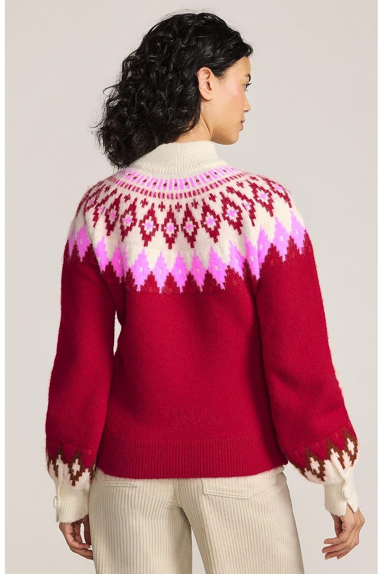 Fuzzy Turtleneck Lantern Sleeve Jacquard Sweater, Alternate, color, Rich Red Fairisle
