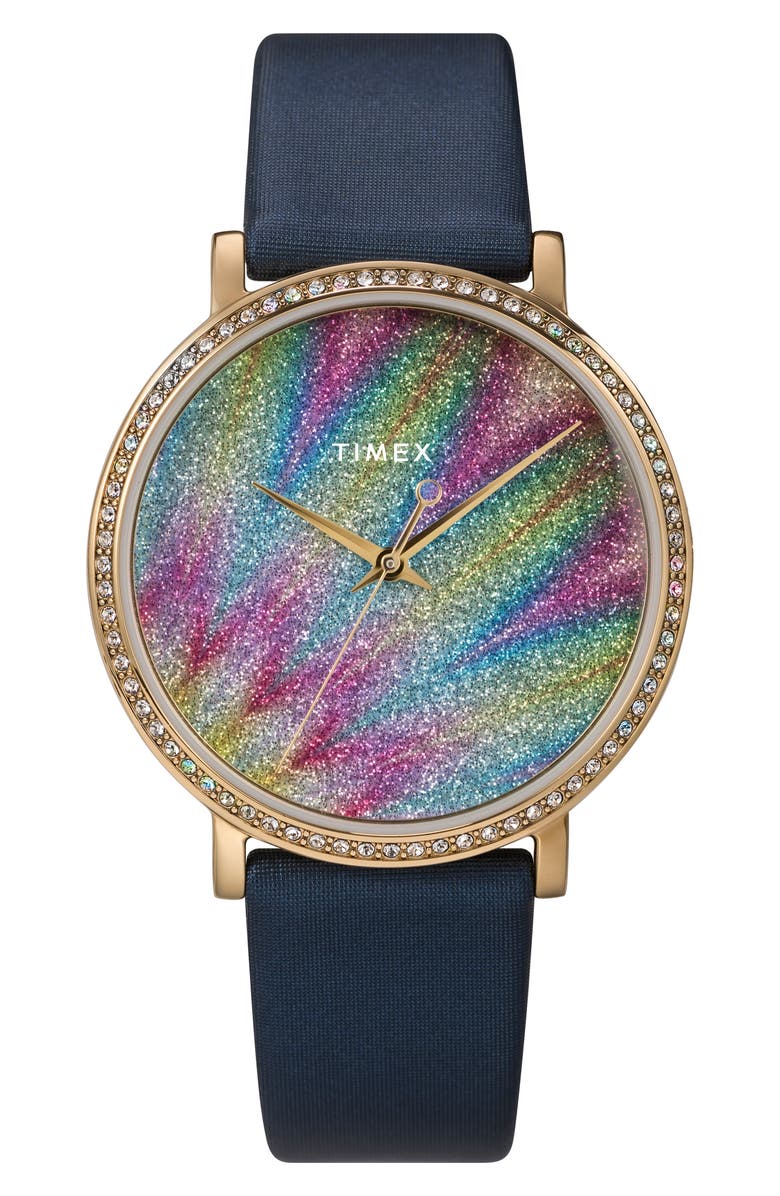 Timex<sup>®</sup> Celestial Opulence Northern Lights Leather Band Watch, 38mm, Main, color, 