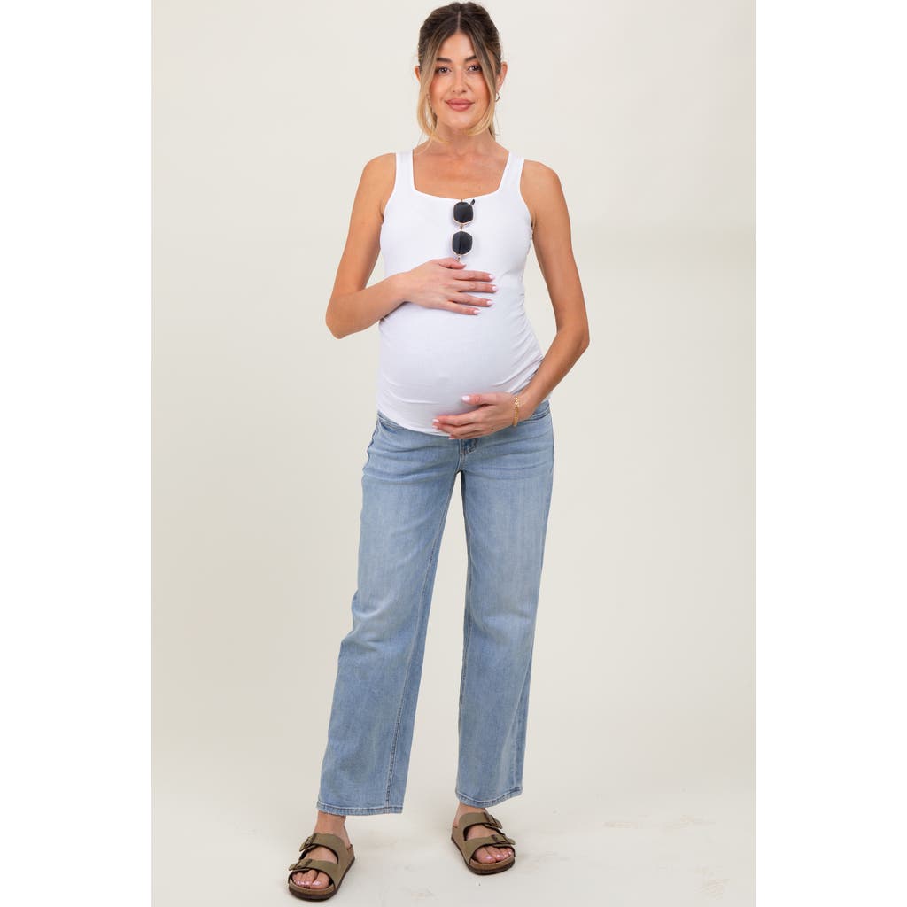 Pinkblush Straight Leg Ankle Maternity Jeans In Blue