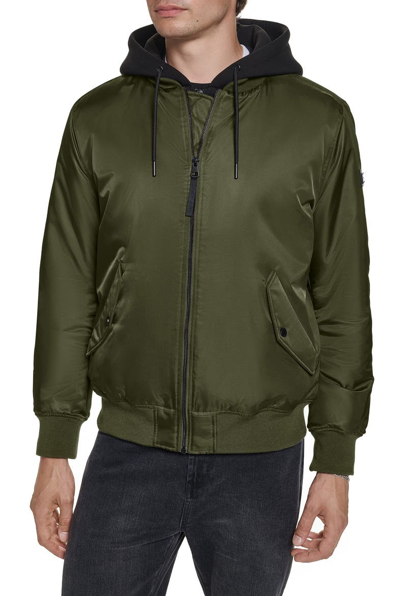 Signature Hooded Bomber Jacket, Main, color, OLIVE