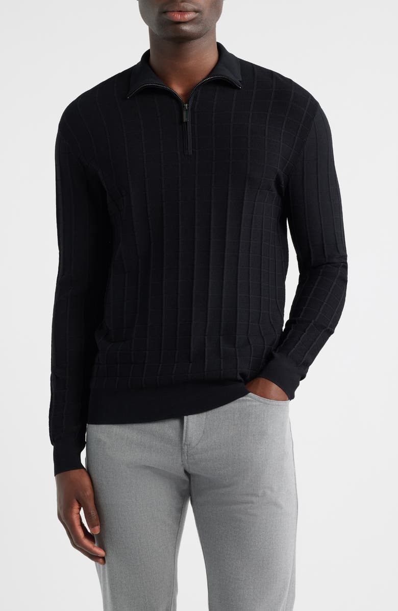 Emporio Armani Rib Quarter Zip Sweater, Main, color, Black