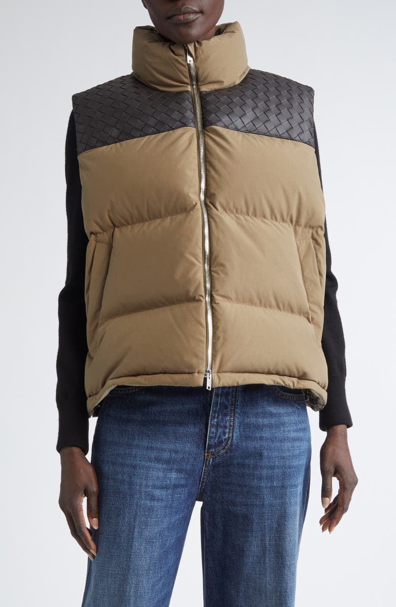 Bottega Veneta Organic Frost Poplin & Intrecciato Down Puffer Vest, Main, color,